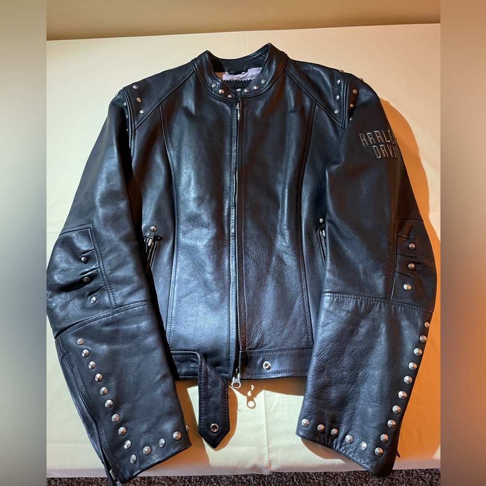 Harley Davidson Women’s Genuine Leather Moto Jacket; Black; Size L; Like New EUC